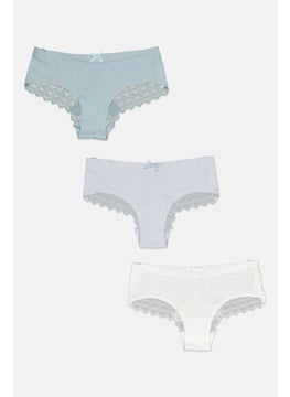 bebe Women 3 Pieces Textured Lace Boxer Panties, Multicolor  - Image 1