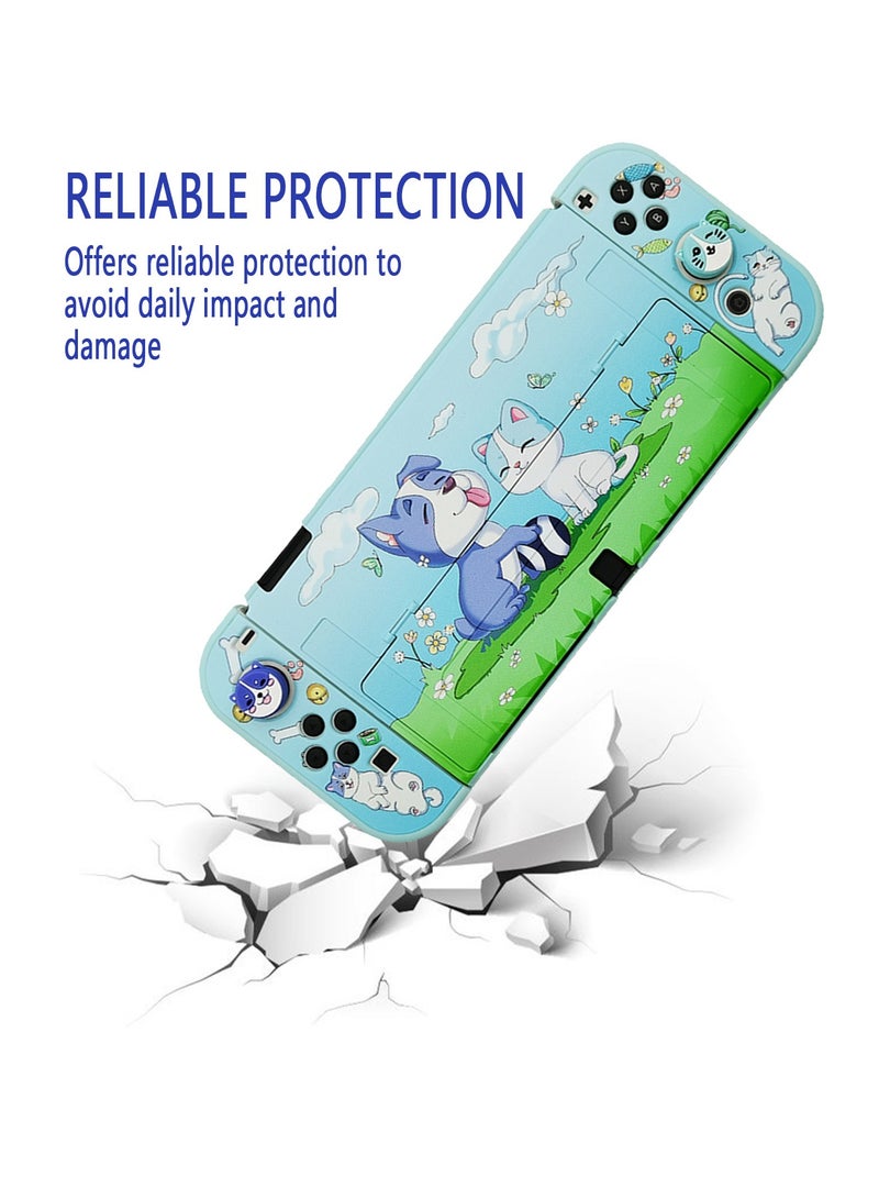 X-level Cartoon Protective Case for Nintendo Switch OLED Dockable Anti-Scratch Hard Shell PC Joy-Con Cover with 2 Pcs Lovely Joystick Cover Accessories,Shock-Absorption Slim Cover Skin for Switch OLED Model - Image 3