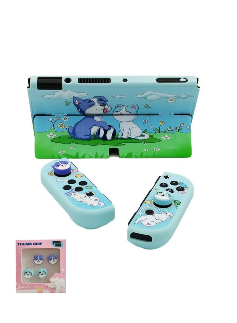 X-level Cartoon Protective Case for Nintendo Switch OLED Dockable Anti-Scratch Hard Shell PC Joy-Con Cover with 2 Pcs Lovely Joystick Cover Accessories,Shock-Absorption Slim Cover Skin for Switch OLED Model