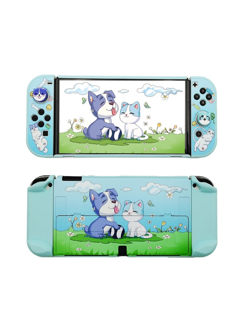X-level Cartoon Protective Case for Nintendo Switch OLED Dockable Anti-Scratch Hard Shell PC Joy-Con Cover with 2 Pcs Lovely Joystick Cover Accessories,Shock-Absorption Slim Cover Skin for Switch OLED Model - Image 2