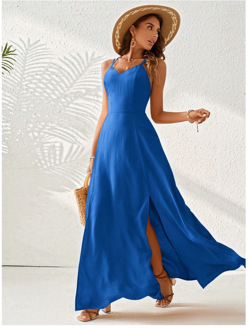 Women's Sleeveless Strap Patchwork Dress - Image 3