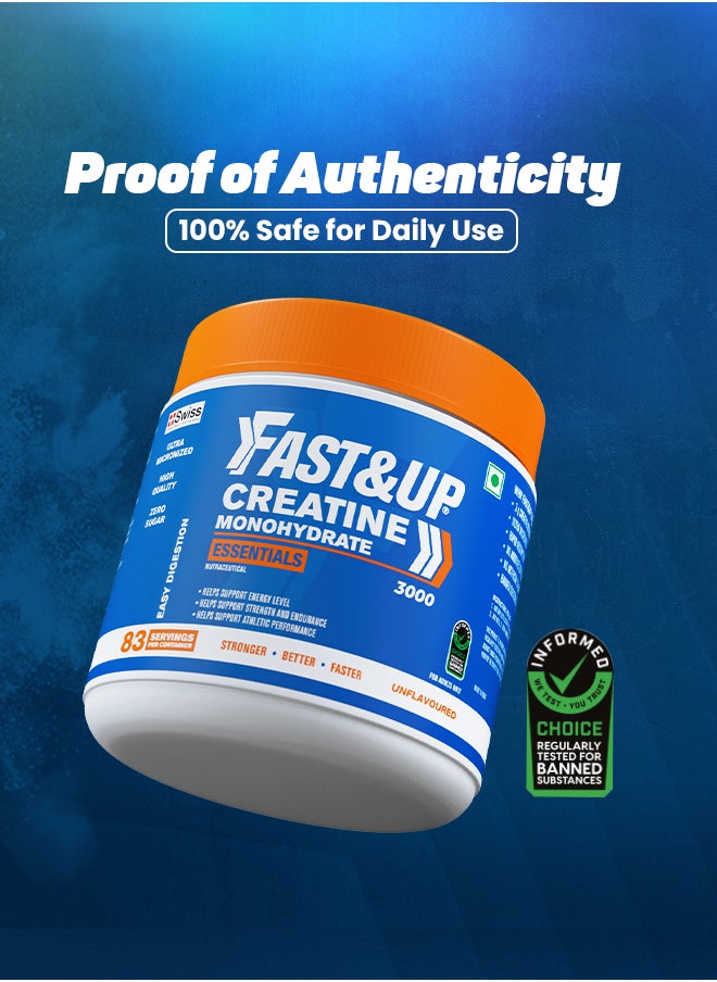 FAST&UP Creatine Monohydrate for Stamina & Endurance - 83 Servings - Unflavoured  - Image 4