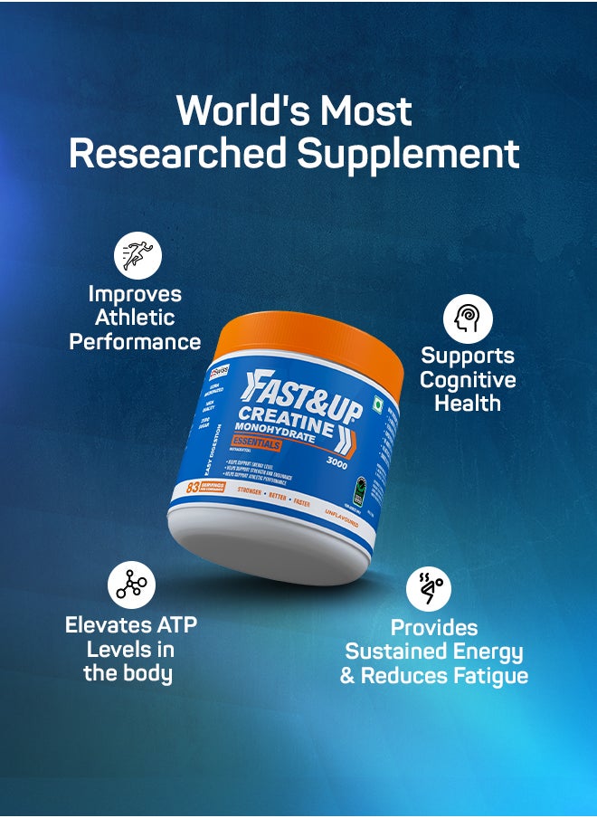 FAST&UP Creatine Monohydrate for Stamina & Endurance - 83 Servings - Unflavoured  - Image 3
