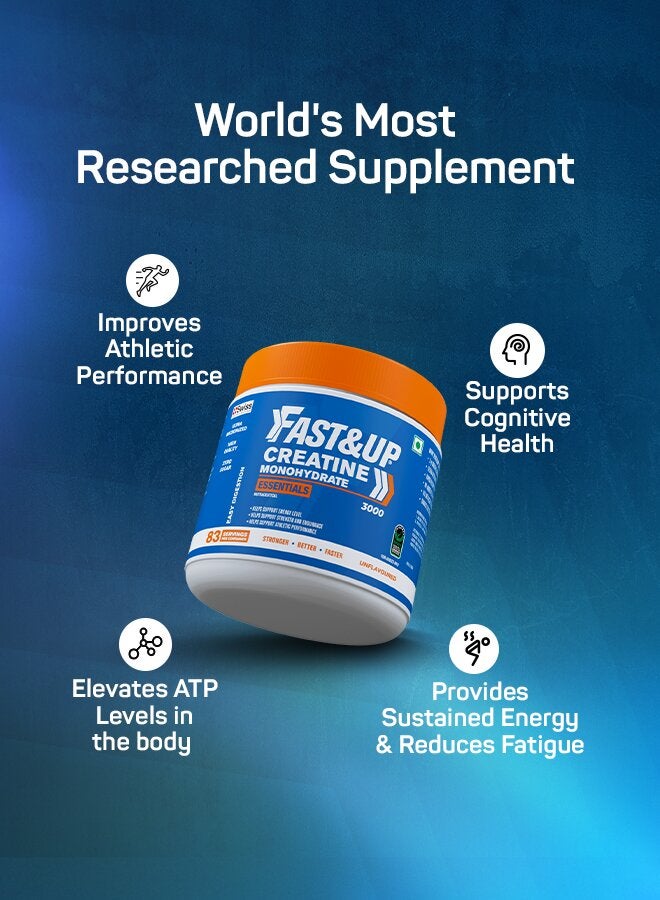 FAST&UP Creatine Monohydrate Micronised - Stamina & Endurance - 250g - 83 Servings, Unflavoured - Image 3