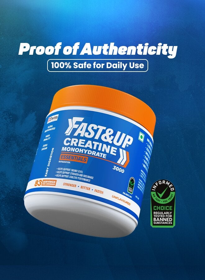 FAST&UP Creatine Monohydrate Micronised - Stamina & Endurance - 250g - 83 Servings, Unflavoured - Image 4
