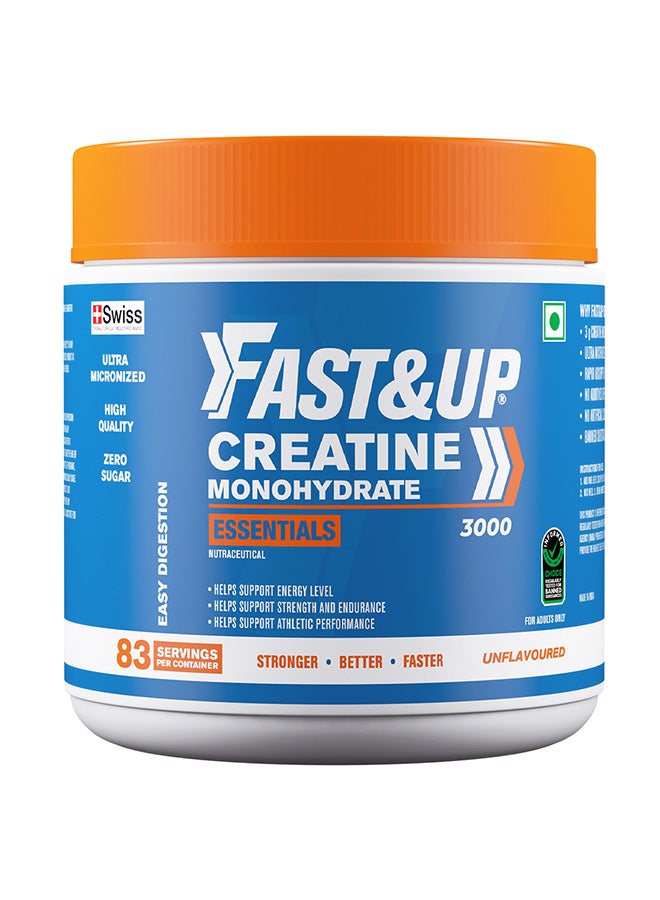 FAST&UP Creatine Monohydrate Micronised - Stamina & Endurance - 250g - 83 Servings, Unflavoured - Image 1