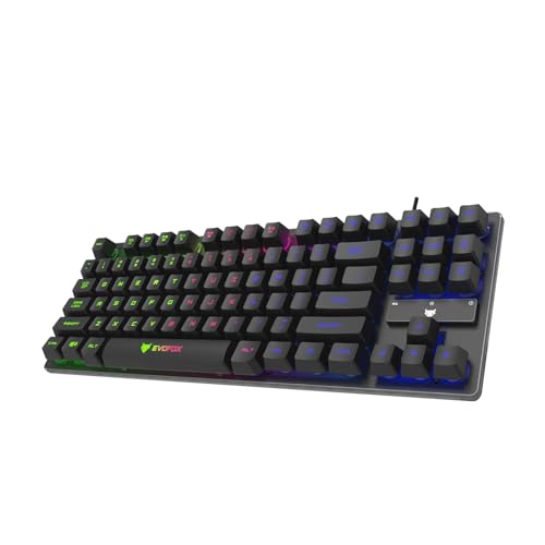 EvoFox Fireblade TKL Semi-Mechanical Gaming Keyboard with Rainbow Backlit& Breathing Effect, Floating Keycaps, 19 Anti-Ghosting & 12 Multimedia Keys, Windows Lock Key, Braided Cable (Black) - Image 1