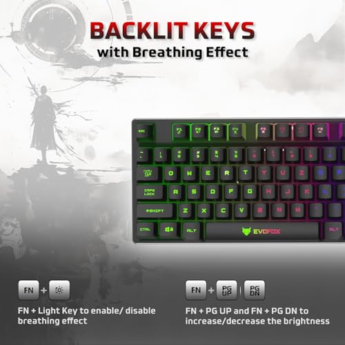 EvoFox Fireblade TKL Semi-Mechanical Gaming Keyboard with Rainbow Backlit& Breathing Effect, Floating Keycaps, 19 Anti-Ghosting & 12 Multimedia Keys, Windows Lock Key, Braided Cable (Black) - Image 4
