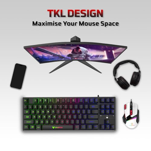 EvoFox Fireblade TKL Semi-Mechanical Gaming Keyboard with Rainbow Backlit& Breathing Effect, Floating Keycaps, 19 Anti-Ghosting & 12 Multimedia Keys, Windows Lock Key, Braided Cable (Black) - Image 3