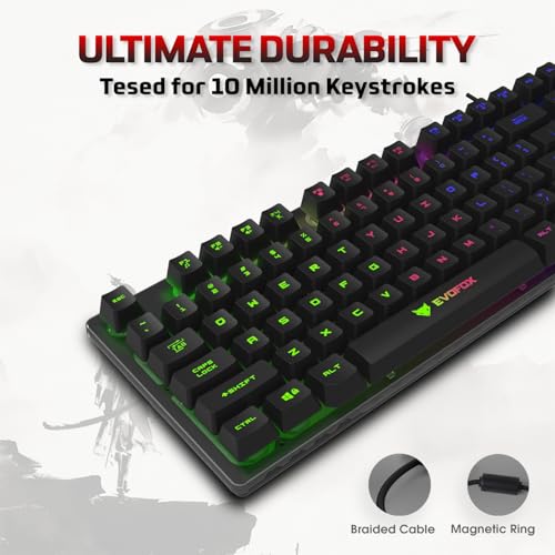 EvoFox Fireblade TKL Semi-Mechanical Gaming Keyboard with Rainbow Backlit& Breathing Effect, Floating Keycaps, 19 Anti-Ghosting & 12 Multimedia Keys, Windows Lock Key, Braided Cable (Black) - Image 5