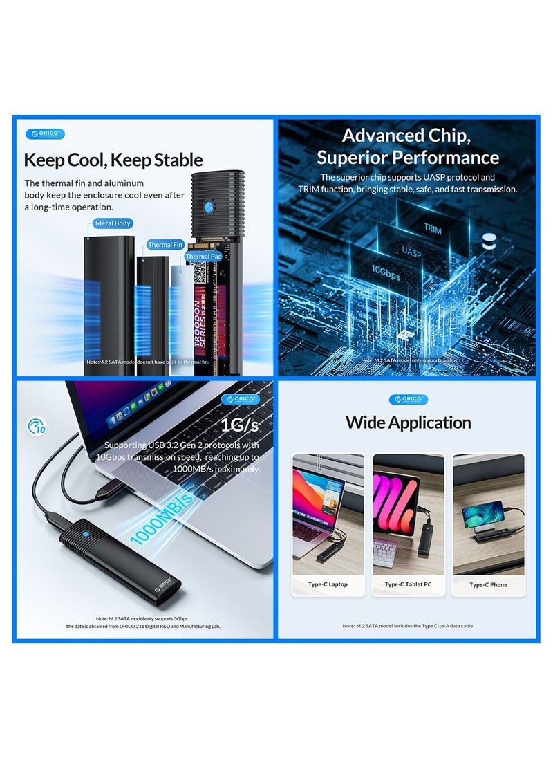 Orico - NVMe Enclosure External SSD Case USB 3.2 Type C Hard Drive Disk Cover 10Gbps HD Storage Box House - Image 1