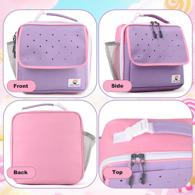 CaCTOUR Lunch Box Kids,Fun Color Lunch Box for Girls,Large Soft Cooler Lunch Bag for Kids,Back to School Thermal Insulated Lunch Tote Bag for School Daycare Outdoor (Purple) - Image 5