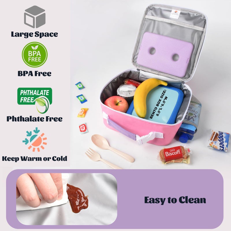 CaCTOUR Lunch Box Kids,Fun Color Lunch Box for Girls,Large Soft Cooler Lunch Bag for Kids,Back to School Thermal Insulated Lunch Tote Bag for School Daycare Outdoor (Purple) - Image 4