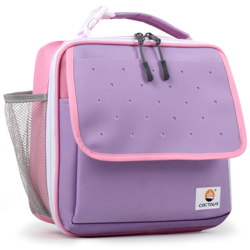 CaCTOUR Lunch Box Kids,Fun Color Lunch Box for Girls,Large Soft Cooler Lunch Bag for Kids,Back to School Thermal Insulated Lunch Tote Bag for School Daycare Outdoor (Purple) - Image 1
