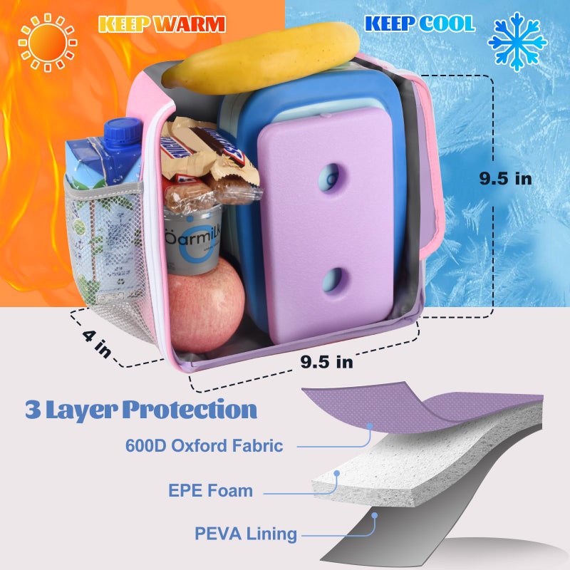 CaCTOUR Lunch Box Kids,Fun Color Lunch Box for Girls,Large Soft Cooler Lunch Bag for Kids,Back to School Thermal Insulated Lunch Tote Bag for School Daycare Outdoor (Purple) - Image 3
