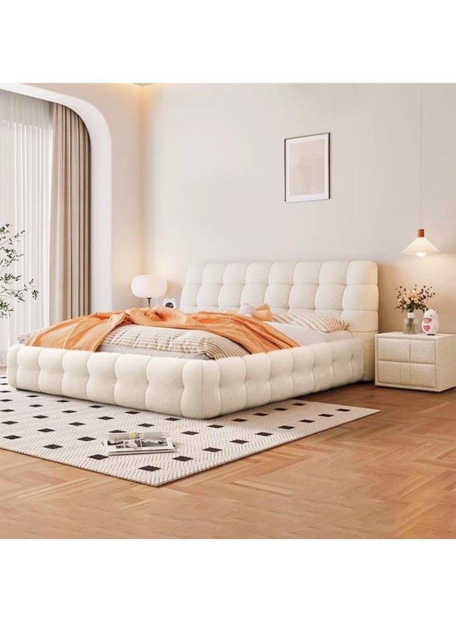LUXURY LUXE Luxury Luxe Fleece Fabric Wrap Marshmellow Bed Frame - Upholstered Headboard, Solid Wood Structure, (5 Sizes, 3 Colors) (Beige, 180 x 200 cm Without Mattress)  - Image 1