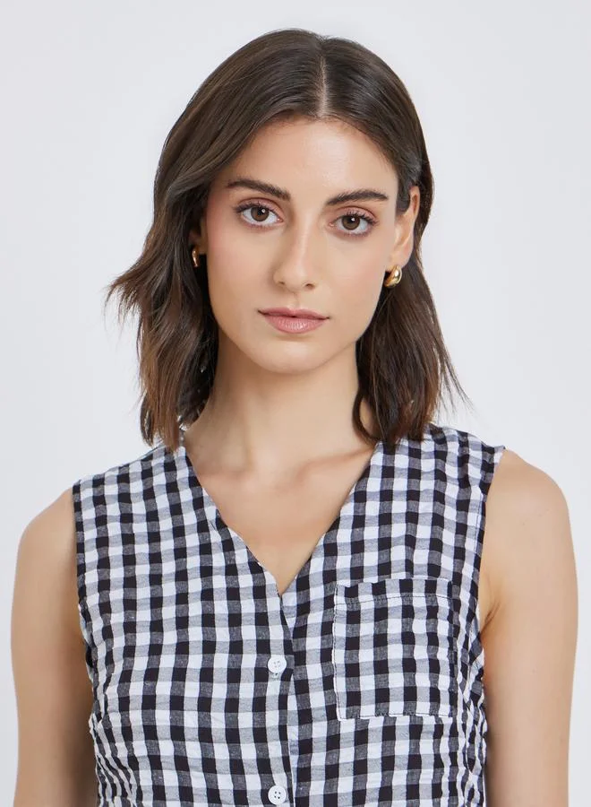 Take Two Take Two Checked Pattern Sleeveless Vest Top