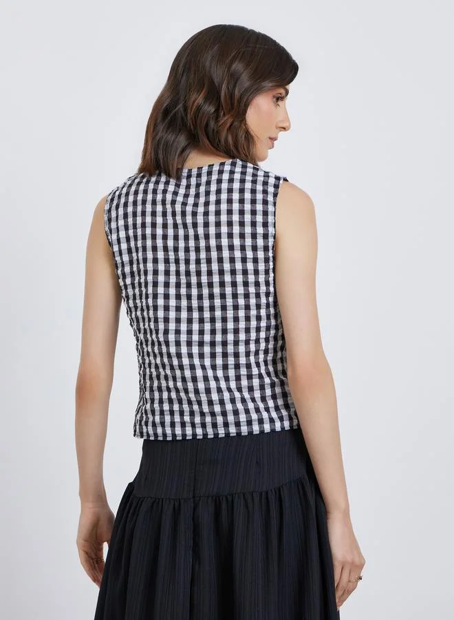 Take Two Take Two Checked Pattern Sleeveless Vest Top