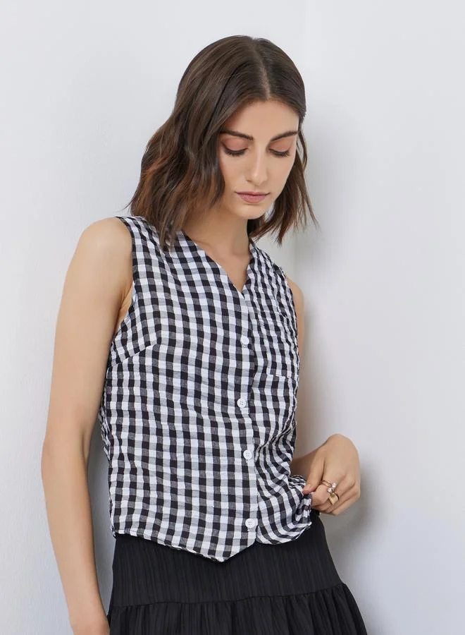 تايك تو Take Two Checked Pattern Sleeveless Vest Top