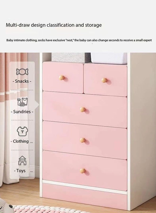 JCB CHIC خزانة ملابس للأطفال، رف ملابس محمول مع 5 أدراج، منظمات خزانة قائمة بذاتها ونظام تخزين مع قضبان تعليق، خزانة تخزين مناسبة لغرف الملابس وغرف النوم والمداخل - Image 4