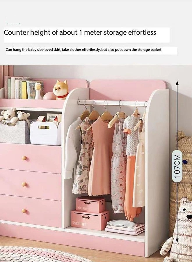 JCB CHIC خزانة ملابس للأطفال، رف ملابس محمول مع 5 أدراج، منظمات خزانة قائمة بذاتها ونظام تخزين مع قضبان تعليق، خزانة تخزين مناسبة لغرف الملابس وغرف النوم والمداخل - Image 3
