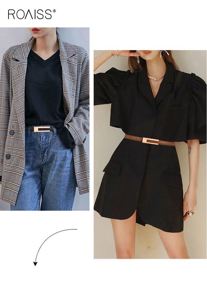 roaiss 2PCS Women's Belt,Classic Ladies Skinny Belts Jeans Belt Buckle Dresses Thin Waist Belt,Vintage Alloy Adjustable Leather Belt Thin Waist Belt Decorative for Dress Jeans Trousers Overcoat - Image 2