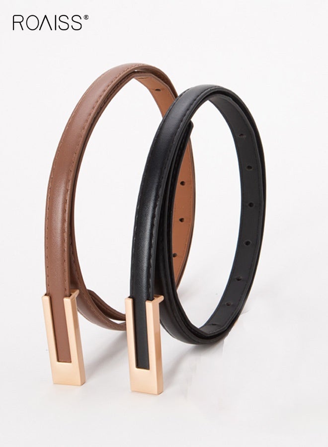 roaiss 2PCS Women's Belt,Classic Ladies Skinny Belts Jeans Belt Buckle Dresses Thin Waist Belt,Vintage Alloy Adjustable Leather Belt Thin Waist Belt Decorative for Dress Jeans Trousers Overcoat - Image 5