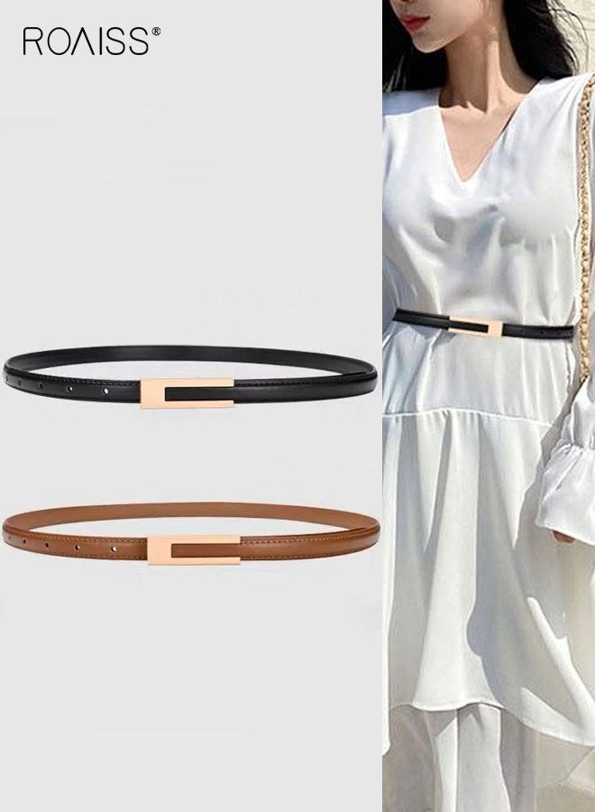 roaiss 2PCS Women's Belt,Classic Ladies Skinny Belts Jeans Belt Buckle Dresses Thin Waist Belt,Vintage Alloy Adjustable Leather Belt Thin Waist Belt Decorative for Dress Jeans Trousers Overcoat - Image 1