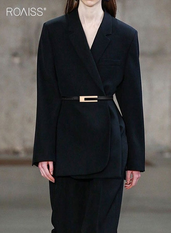 roaiss 2PCS Women's Belt,Classic Ladies Skinny Belts Jeans Belt Buckle Dresses Thin Waist Belt,Vintage Alloy Adjustable Leather Belt Thin Waist Belt Decorative for Dress Jeans Trousers Overcoat - Image 3