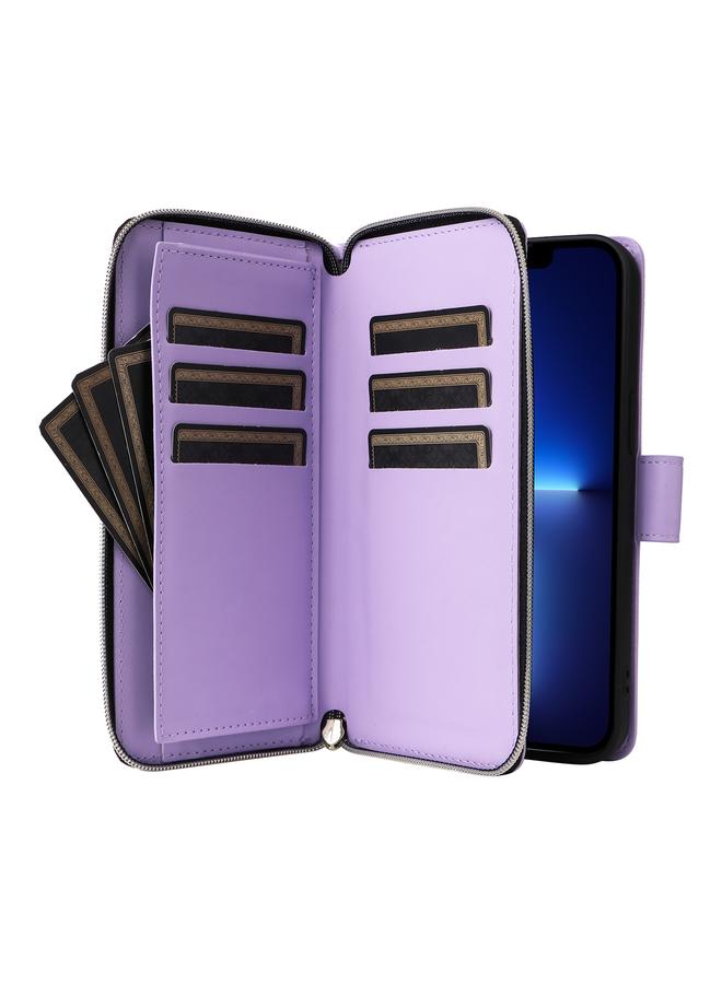 زبون حافظة لهاتف iPhone 13 Pro Max مزودة بتسع فتحات للبطاقات وحقيبة محفظة بسحاب مصنوعة من الجلد - Image 5