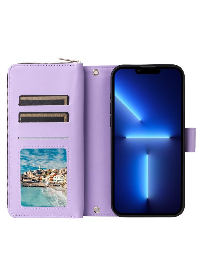 زبون حافظة لهاتف iPhone 13 Pro Max مزودة بتسع فتحات للبطاقات وحقيبة محفظة بسحاب مصنوعة من الجلد - Image 4