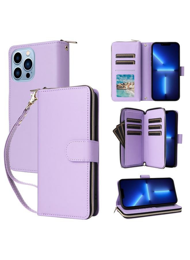 زبون حافظة لهاتف iPhone 13 Pro Max مزودة بتسع فتحات للبطاقات وحقيبة محفظة بسحاب مصنوعة من الجلد - Image 1