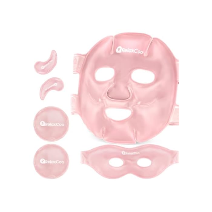 RelaxCoo Ice Face Eye Mask for Dark Circles and Puffiness Cold Warm Compress, Gel Cold Cooling Face Mask Package for Women and Men, Migraines, Headache, Stress and Relaxation, Pink