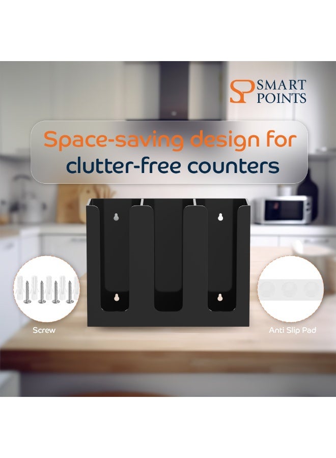 "سمارت بوينتس  " حامل أكواب و أغطية من الأكريليك – منظم أكواب القهوة بثلاثة أقسام للاستخدام على الطاولة أو التثبيت على الحائط – أسود، مناسب للأكواب البلاستيكية والأغطية والشفاطات، مقاس ‎12.2 × 4.13 × 9.45 بوصة - Image 4