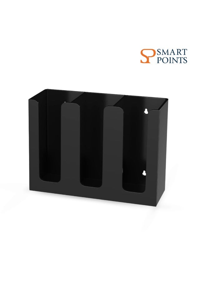 "سمارت بوينتس  " حامل أكواب و أغطية من الأكريليك – منظم أكواب القهوة بثلاثة أقسام للاستخدام على الطاولة أو التثبيت على الحائط – أسود، مناسب للأكواب البلاستيكية والأغطية والشفاطات، مقاس ‎12.2 × 4.13 × 9.45 بوصة - Image 1