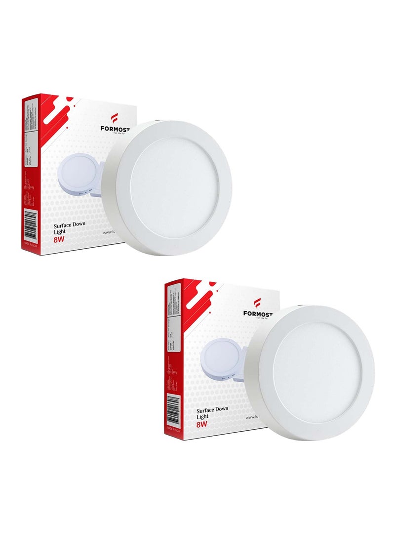 FORMOST FORMOST Surface Down Light LED Round 8W| Surge Protection Upto 4KV | Long Lasting Downlighter for Home Shops and Hotels Ceiling | Durable and Sustainable | 2 Years Warranty | Warm White | Pack of 2  - Image 1