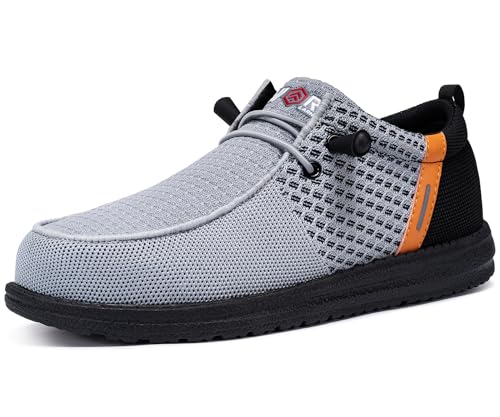 LARNMERN Slip On Steel Toe Shoes Men Lightweight Comfortable Lounging Walking Sneakers Safety Work Steel Toe Loafers (8.5 Men, Grey Orange) - Image 1