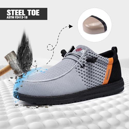 LARNMERN Slip On Steel Toe Shoes Men Lightweight Comfortable Lounging Walking Sneakers Safety Work Steel Toe Loafers (8.5 Men, Grey Orange) - Image 5