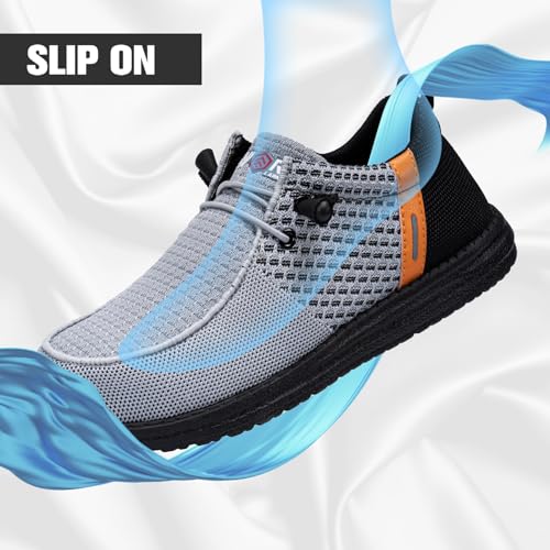 LARNMERN Slip On Steel Toe Shoes Men Lightweight Comfortable Lounging Walking Sneakers Safety Work Steel Toe Loafers (8.5 Men, Grey Orange) - Image 4