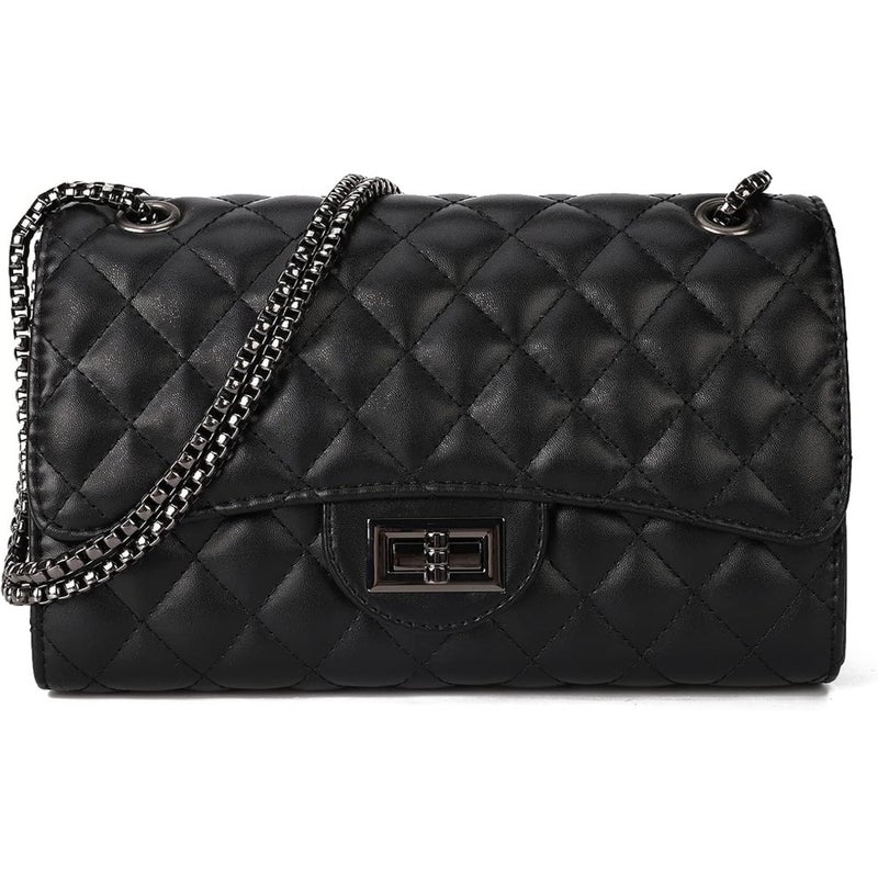 Quilted crossbody bag for everyday use, faux leather, black, lightweight and spacious with secure zip closure - Image 1