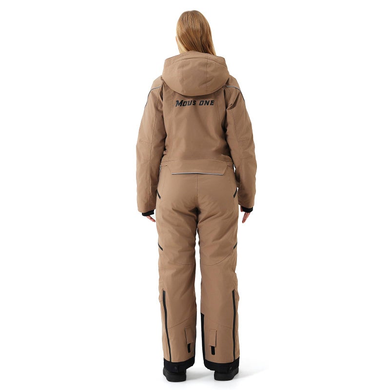 MOUS ONE Women One Pieces Ski Suits Waterproof Warm Insulated Ski Jumpsuit Removable Hood Snowsuit for Snow Sport(Khaki, Medium) - Image 2
