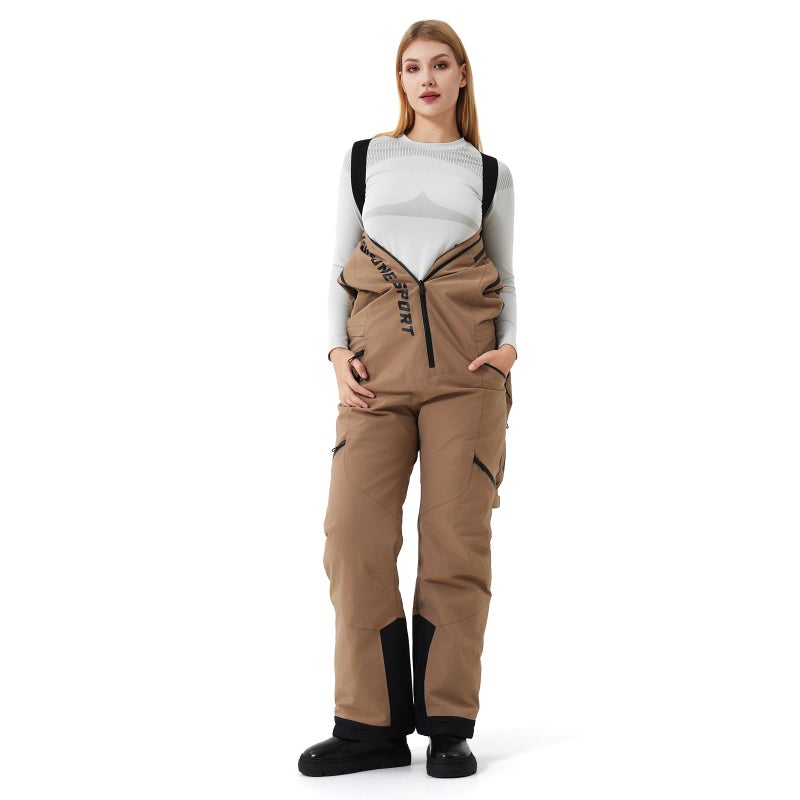 MOUS ONE Women One Pieces Ski Suits Waterproof Warm Insulated Ski Jumpsuit Removable Hood Snowsuit for Snow Sport(Khaki, Medium) - Image 4