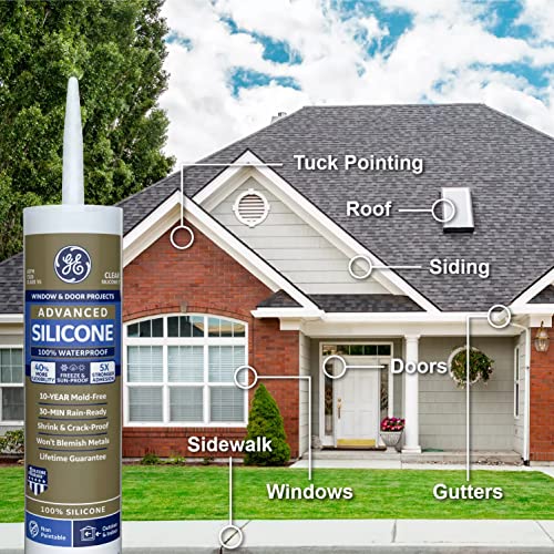 GE Advanced Silicone Window & Door Sealant Clear, 10.1 oz, 1, Cartridge - Image 3