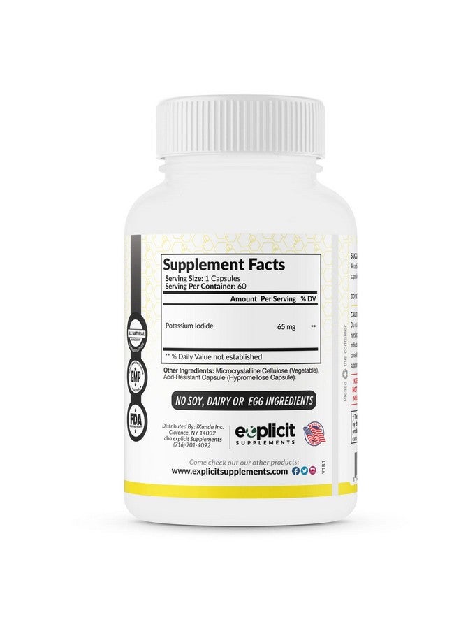 eXplicit Supplements (2 Pack) Potassium Iodide Capsules 65mg Dose - 120 Servings - Thyroid Support & Defense - KI Potassium Iodine Thyroid Support Vitamins - Image 2