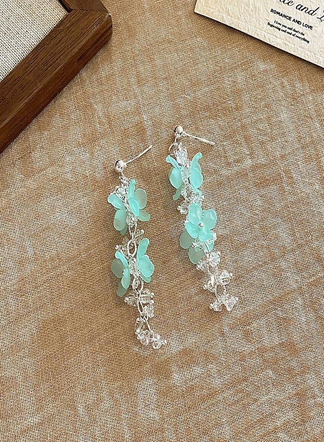 Meenaz Aesthetic Crystal Silver Earrings Set for Women | Floral Drop Ear Rings | Stylish Jewellery for Woman Girls | Lightweight Crystals Dangler Earrings | Birthday Gift Fashion Accessories 154 - Image 5