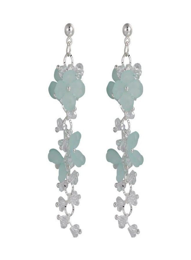 Meenaz Aesthetic Crystal Silver Earrings Set for Women | Floral Drop Ear Rings | Stylish Jewellery for Woman Girls | Lightweight Crystals Dangler Earrings | Birthday Gift Fashion Accessories 154 - Image 1