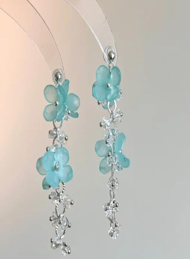 Meenaz Aesthetic Crystal Silver Earrings Set for Women | Floral Drop Ear Rings | Stylish Jewellery for Woman Girls | Lightweight Crystals Dangler Earrings | Birthday Gift Fashion Accessories 154 - Image 4