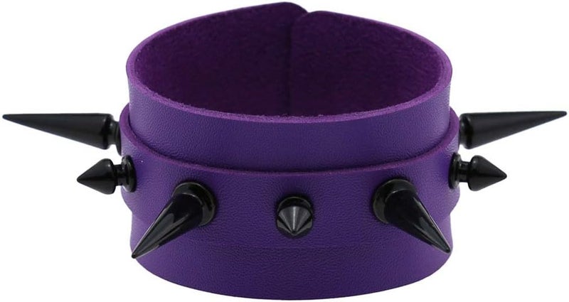 FM FM42 Women Multicolor PU Simulated Leather Black-tone Long and Short Rivets Spike Spiked 4cm(1.57") Wide Punk Gothic Adjustable Bracelet, Pack of 2 - Image 2