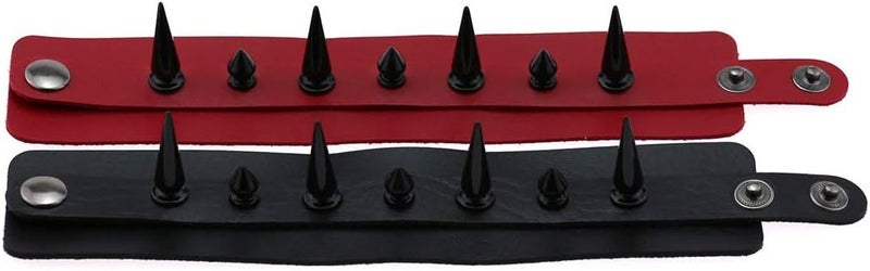 FM FM42 Women Multicolor PU Simulated Leather Black-tone Long and Short Rivets Spike Spiked 4cm(1.57") Wide Punk Gothic Adjustable Bracelet, Pack of 2 - Image 5