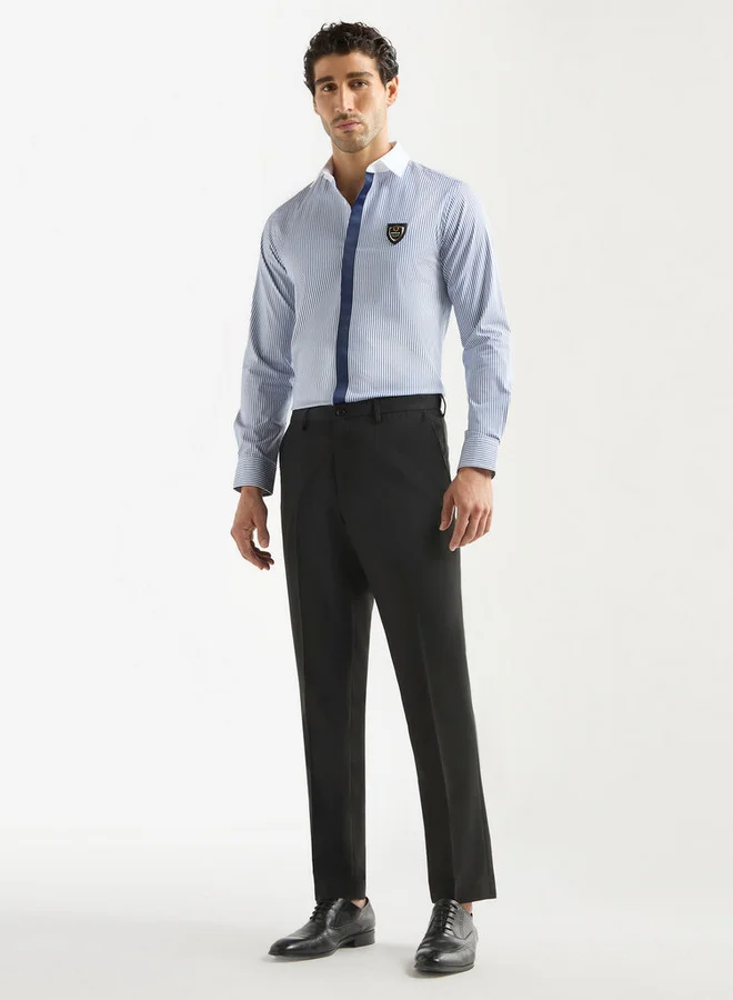 Emperor Emperor Striped Shirt with Contrast Collar and Long Sleeves